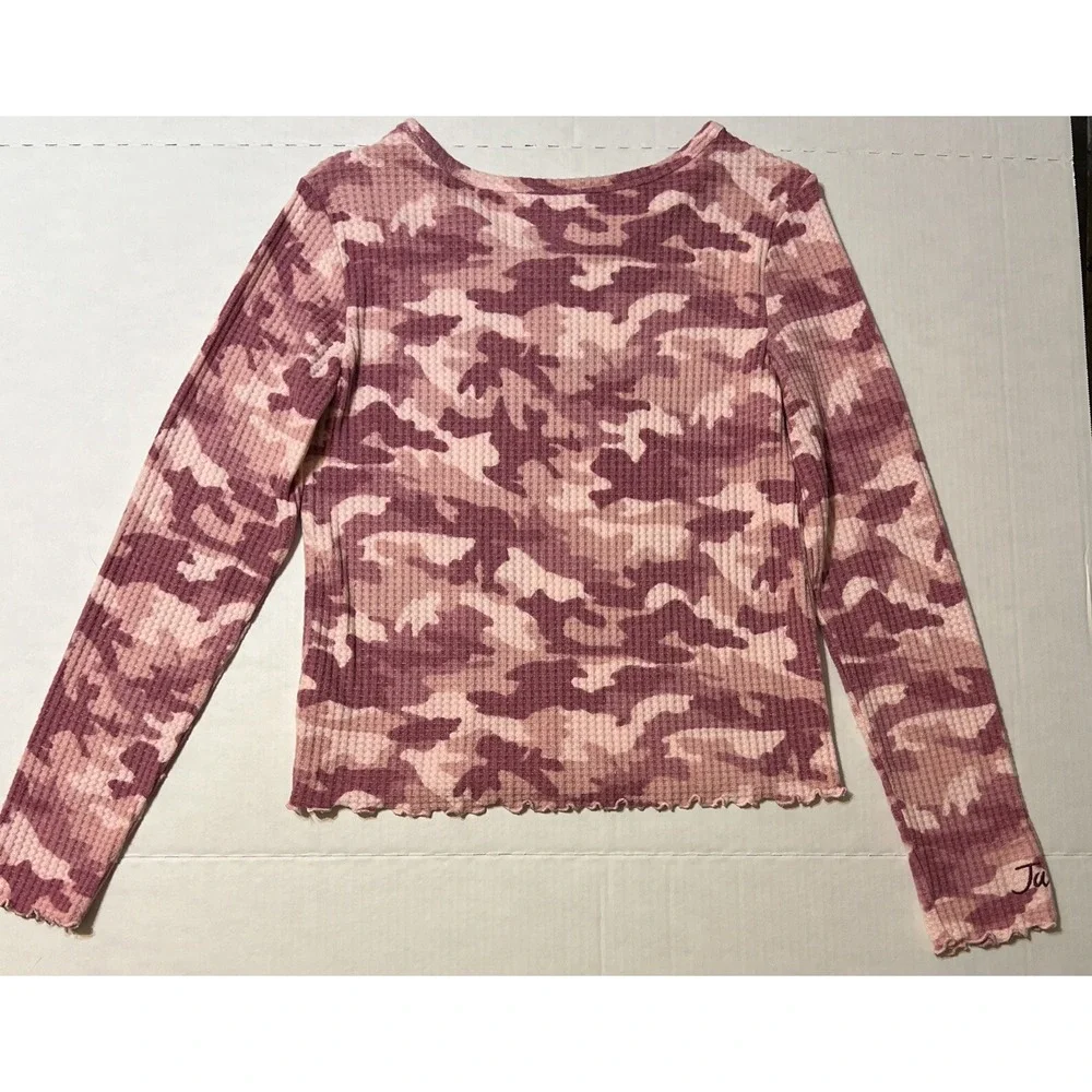 Justice Pink Camo Waffle‎ Top Shirt Long Sleeve Girls Youth SZ 14 PL NEW